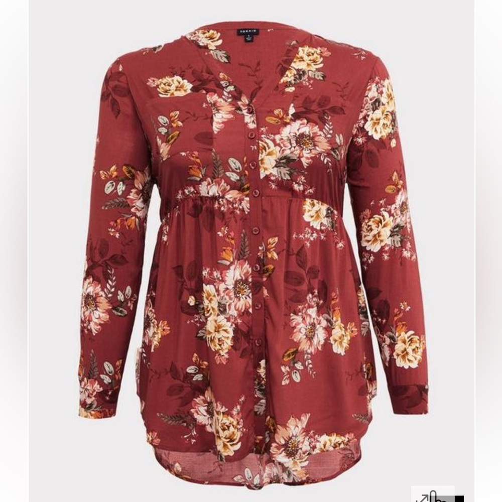 Torrid 4X Orange Floral Babydoll Tunic Blouse Challis Hi Low - Picture 3 of 10
